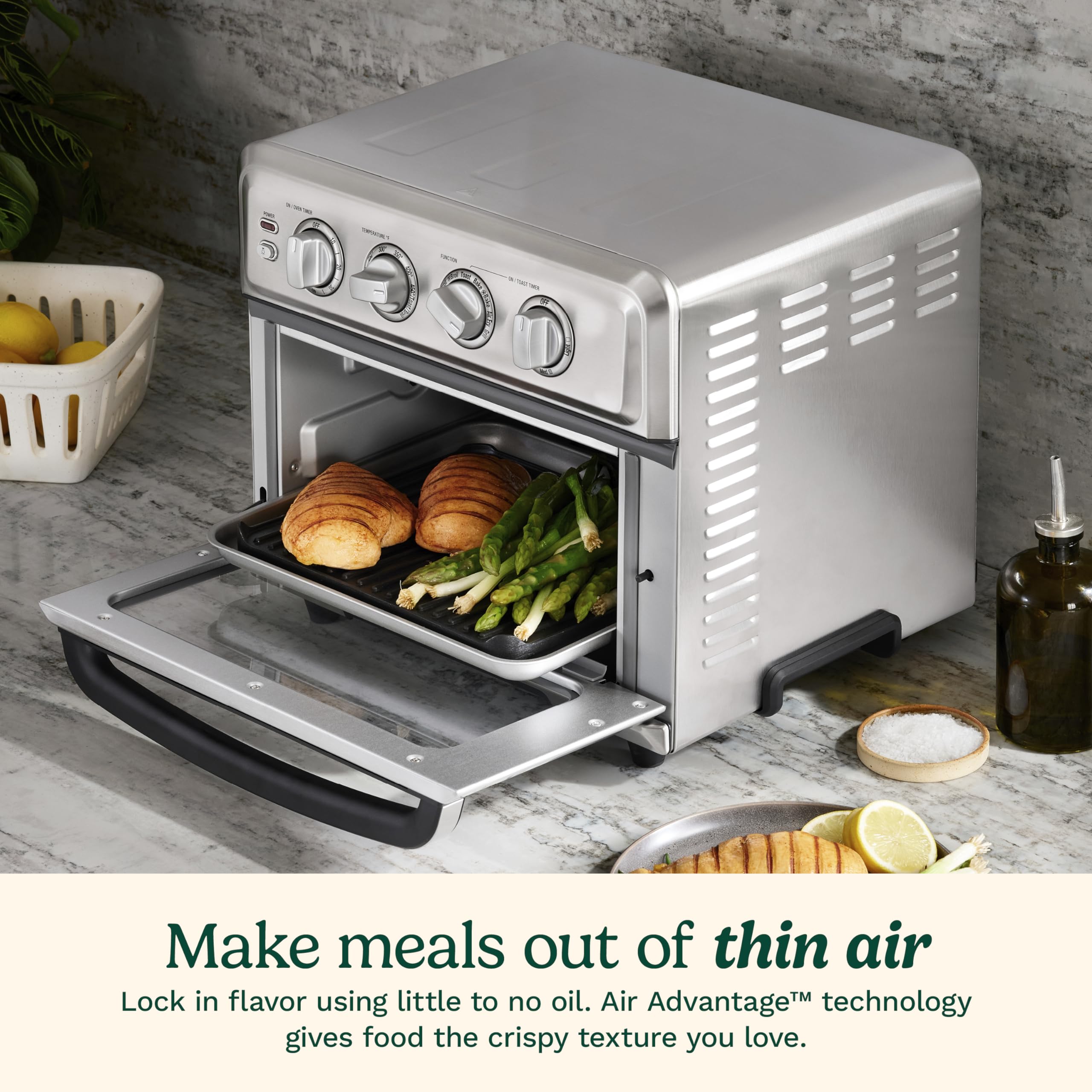 Cuisinart Air Fryer Toaster Oven, 1800W, 8-in-1 with Air Fry, Convection, Broil & Warm, 0.6 Cubic Feet, 60-Minute Timer, TOA-70NAS, Stainless Steel Gronata
