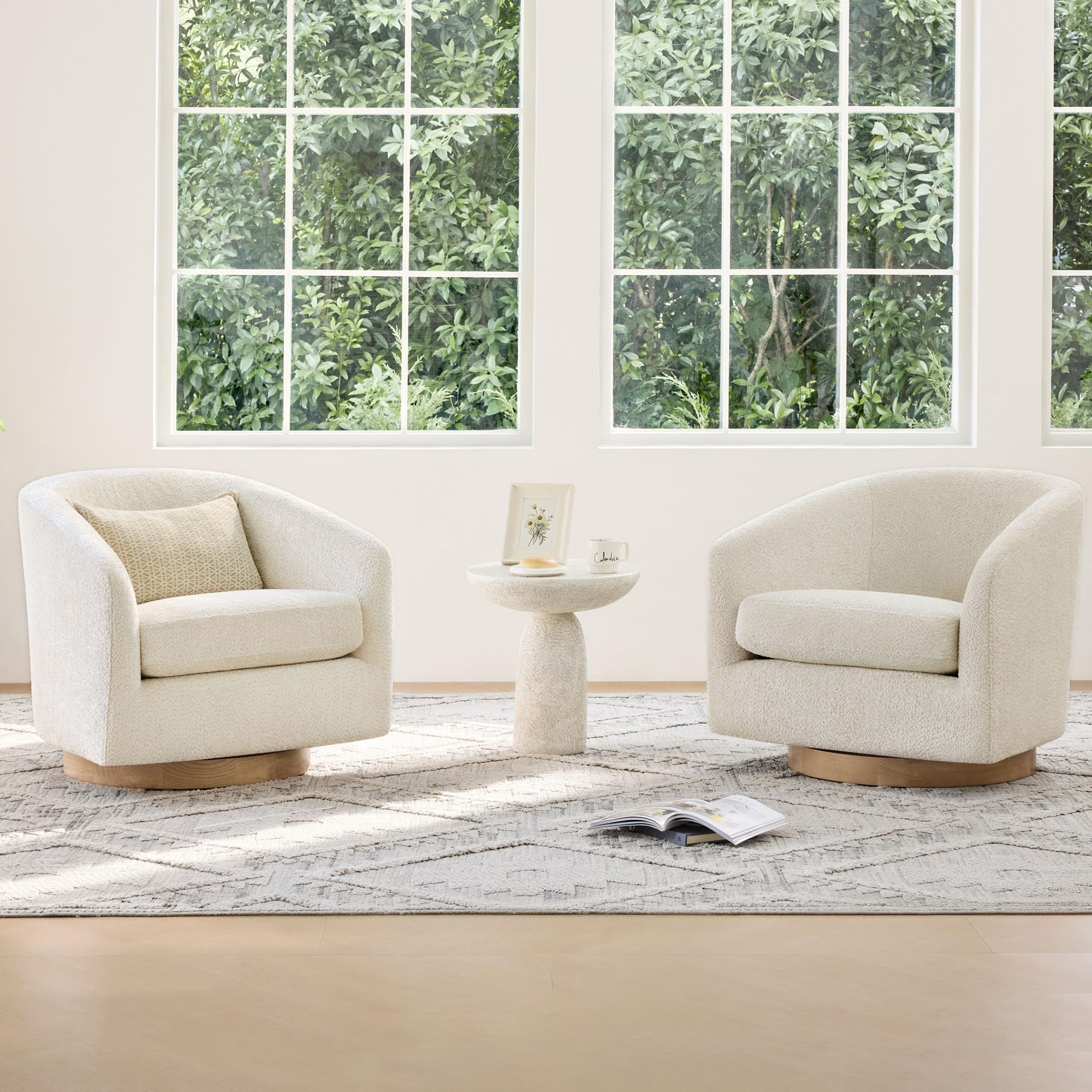 CHITA Swivel Accent Chair, Fully Assembled Fabric Barrel Armchair with FSC Certified Upholstered for Living Room, Bedroom and Office, Cream Gronata