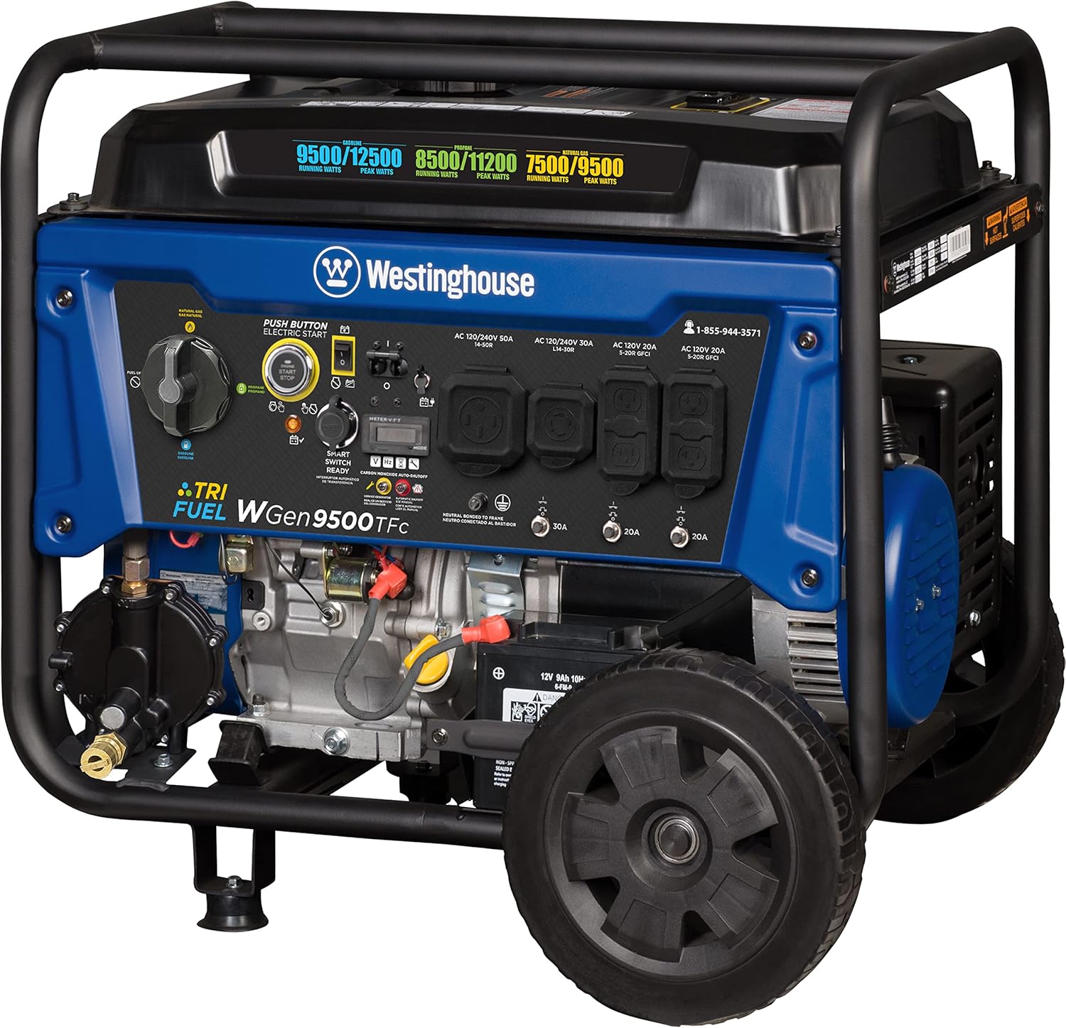 Westinghouse 12500 Peak Watt Tri-Fuel Home Backup Portable Generator, Remote Electric Start, Transfer Switch Ready, Gas, Propane, and Natural Gas Powered Gronata