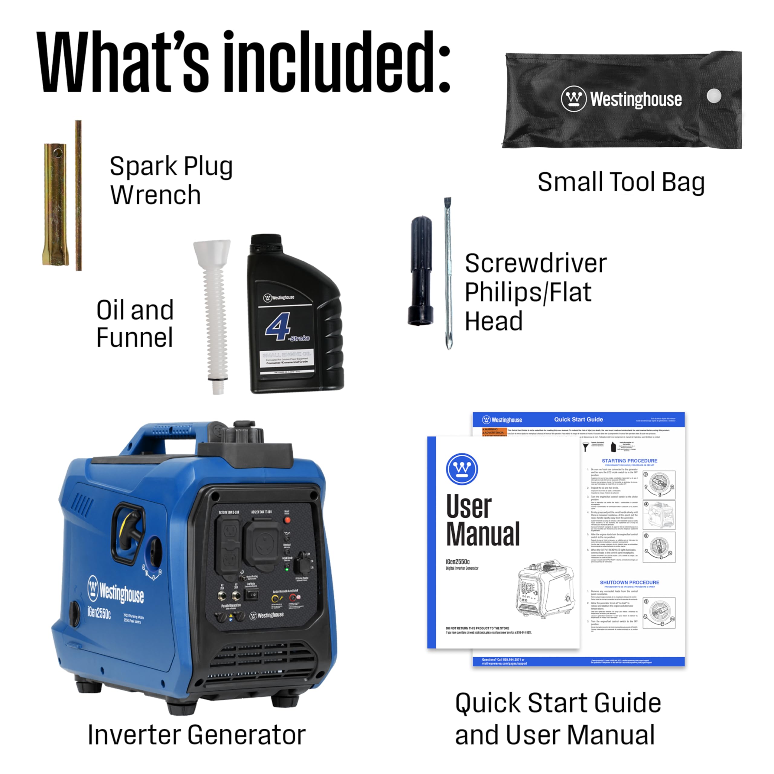 Westinghouse 2550 Peak Watt Super Quiet & Lightweight Portable Inverter Generator, RV Ready 30A Outlet, Gas Powered, CO Sensor, Parallel Capable, Long Run Time,Blue Gronata