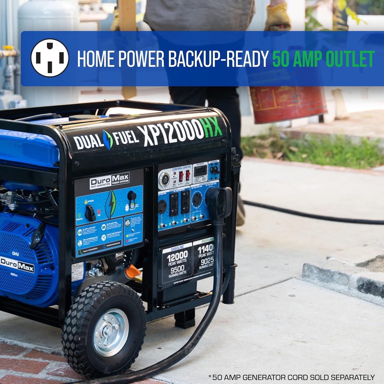 DuroMax XP12000HX 12,000-Watt Dual Fuel Portable Generator - Gas & Propane, Electric Start, Whole Home Power Backup, Transfer Switch Ready, RV & Emergency Ready Gronata
