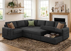 HONBAY Sectional Sleeper Sofa with Pull Out Bed U-Shape Sectional Couch Sleeper Bed with Storage Chaise 6 Seater Sleeper Sectional Sofa, Light Grey Gronata
