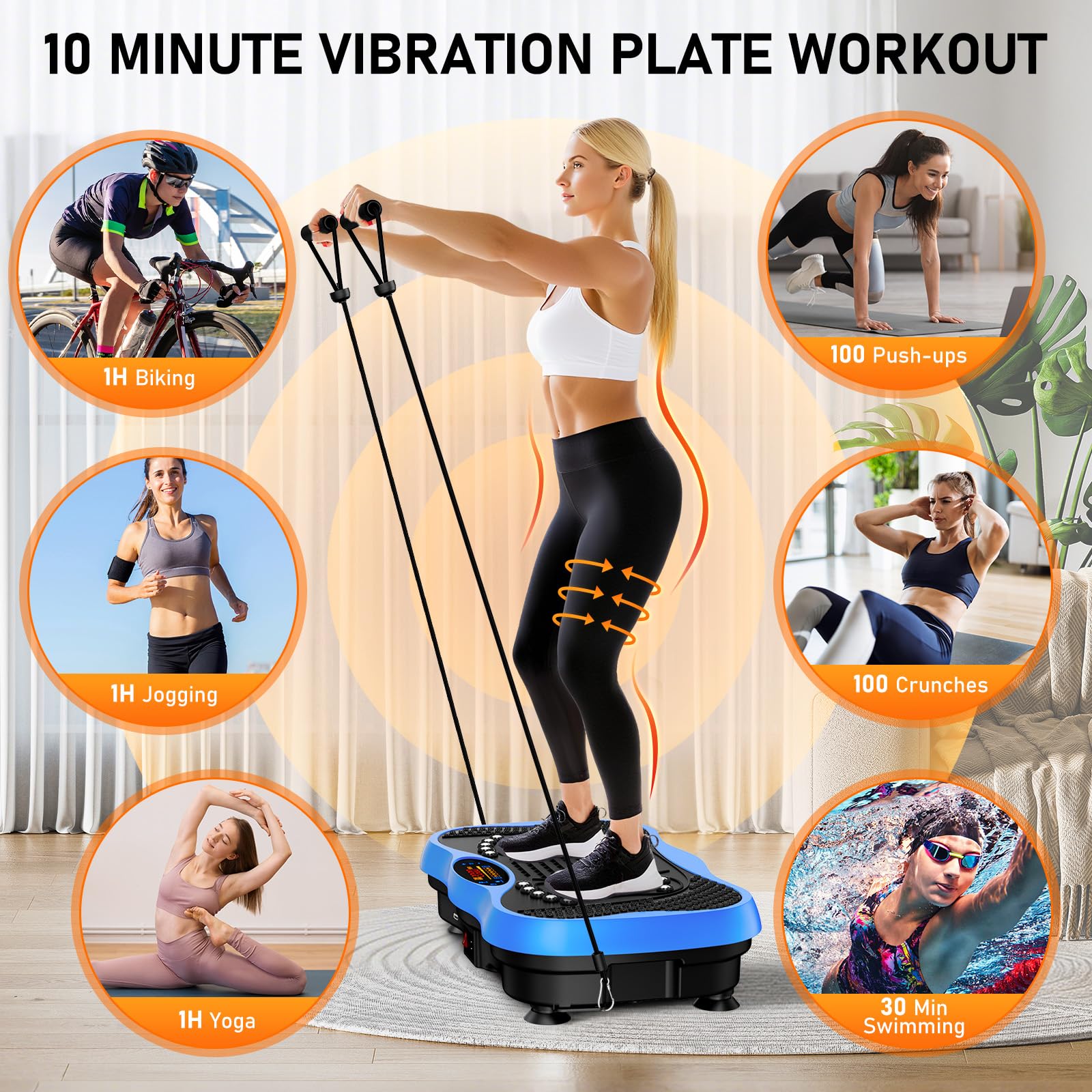 GLYLF Vibration Plate Exercise Machine, 130 Levels Full Body Workout Vibrating Plate for Lymphatic Drainage Weight Loss, 450 Lbs Capacity Shake Platform with Resistance Bands Bluetooth for Women Men Gronata
