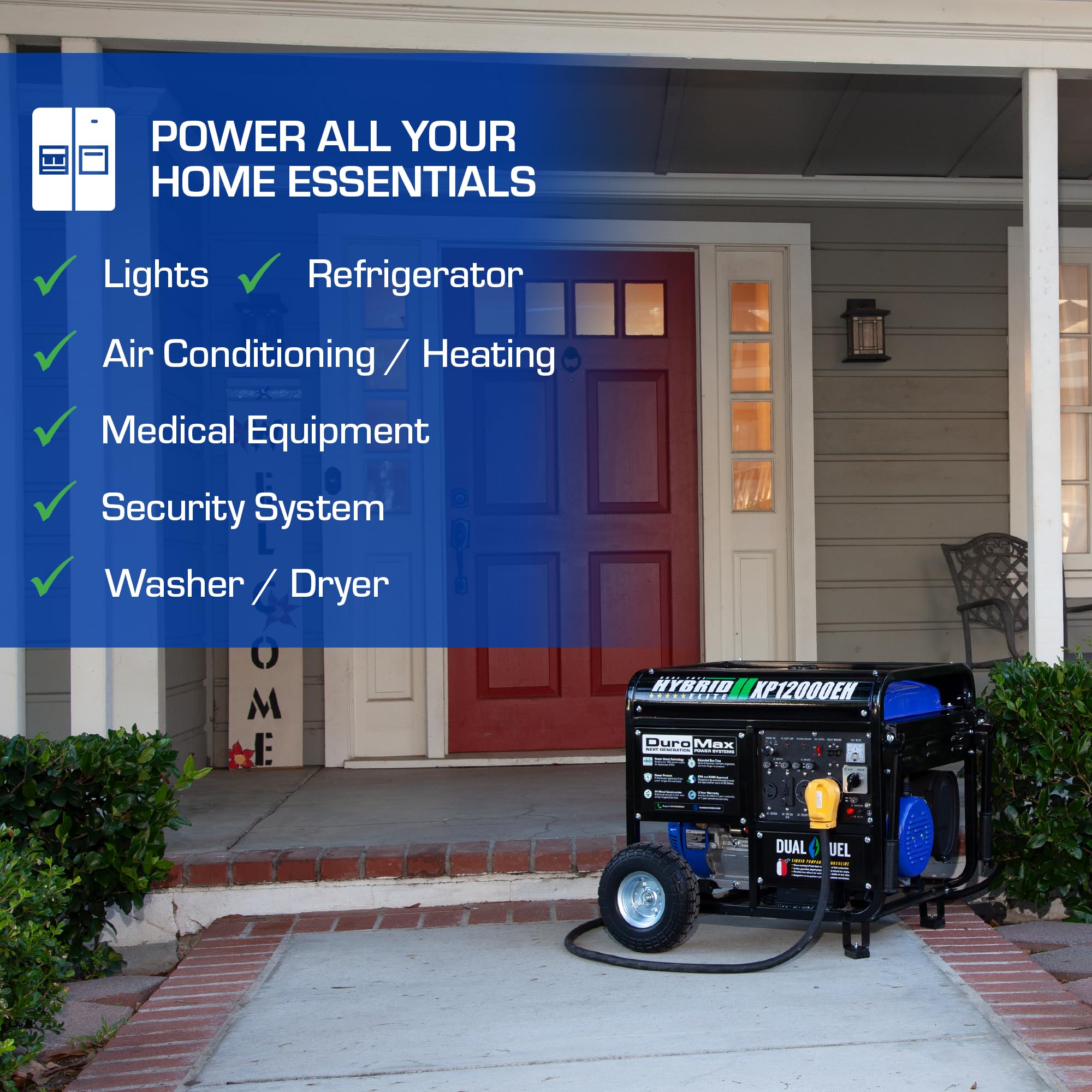 DuroMax XP13000EH 13,000-Watt Dual Fuel Portable Generator - Gas & Propane, Electric Start, Whole Home Backup Power, Transfer Switch Ready, RV & Emergency Ready Gronata