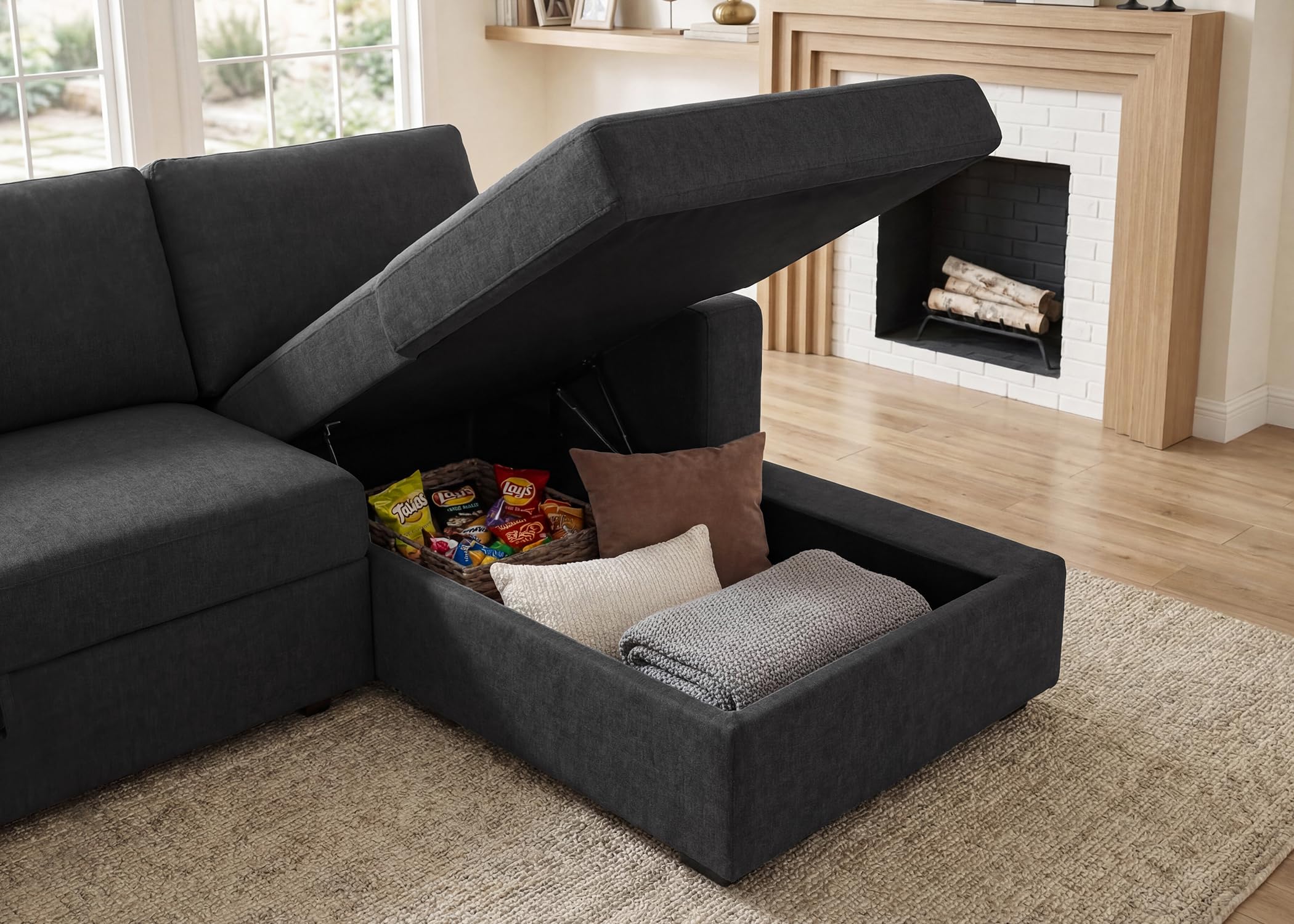 HONBAY Sectional Sleeper Sofa with Pull Out Bed U-Shape Sectional Couch Sleeper Bed with Storage Chaise 6 Seater Sleeper Sectional Sofa, Light Grey Gronata
