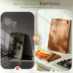 Astercook Deep-Carbonized Bamboo Cutting Boards for Kitchen with Wood Storage Stand, Reversible Charcuterie & Chopping Boards with Juice Grooves and Easy-Grip Handles, Fathers Day Gift for Men Gronata