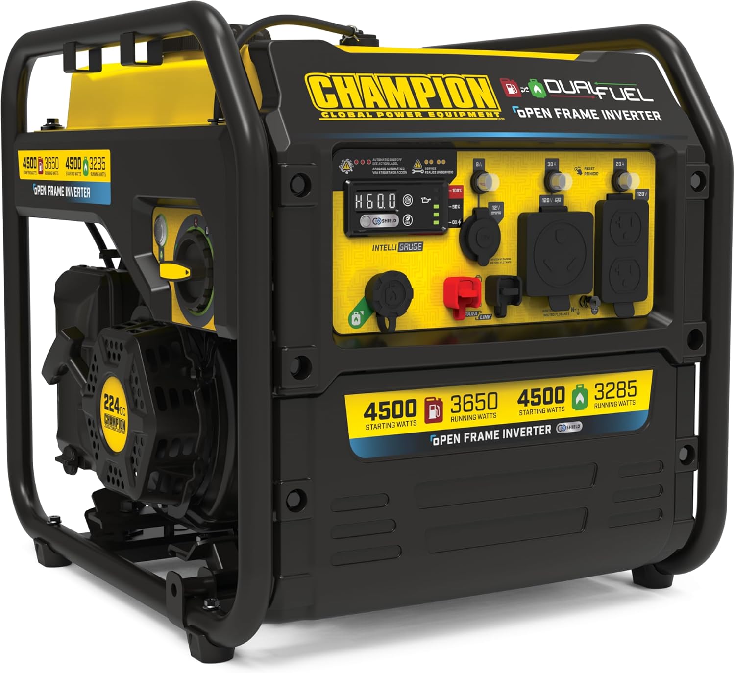 Champion Power Equipment 4,500-Watt Electric Start Dual Fuel RV Ready Portable Open Frame Inverter Generator with Quiet Technology and Free 3-Year Warranty Gronata