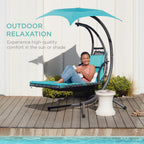 Best Choice Products Outdoor Hanging Curved Steel Chaise Lounge Chair Swing w/Built-in Pillow and Removable Canopy - Navy Blue Gronata