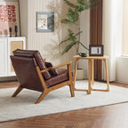Karl home Accent Chair Wide Armrest Mid-Century Lounge Chair Linen Fabric Armchair with Lumbar Pillow & Solid Wood Frame for Living Room, Bedroom, Balcony, Green Gronata