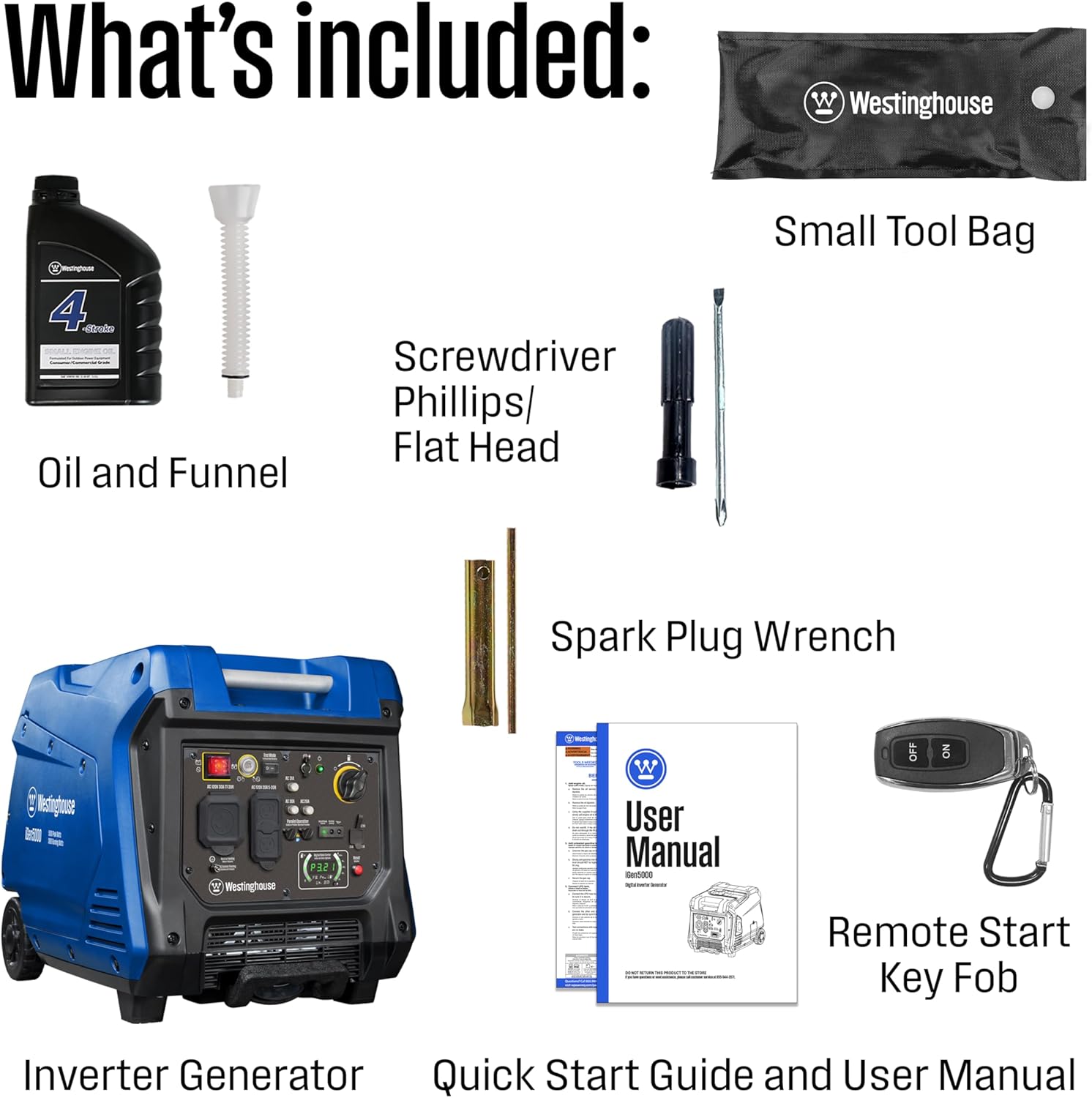 Westinghouse 5000 Peak Watt Super Quiet Portable Inverter Generator, Remote Electric Start with Auto Choke, Wheel & Handle Kit, RV Ready, Gas Powered, Parallel Capable Gronata