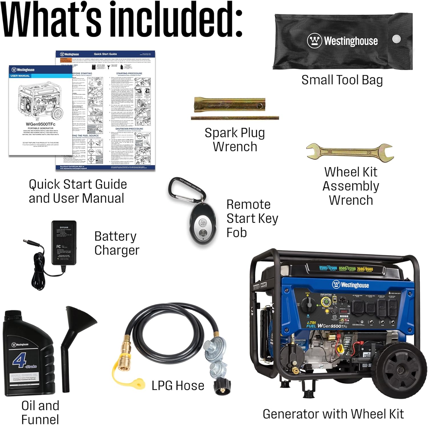 Westinghouse 12500 Peak Watt Tri-Fuel Home Backup Portable Generator, Remote Electric Start, Transfer Switch Ready, Gas, Propane, and Natural Gas Powered Gronata