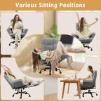 Office Chair,Big and Tall Heavy-Duty Executive Reclining Computer Gaming Chair with Footrest,Flip Armrests,Lumbar Pillow&Thicken Wider Seat for Criss Cross Legged Desk Vanity Chair,Teddy Fabric White Gronata