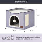 Bedsure Cat Beds for Indoor Cats - Large Cat Cave for Pet Cat House with Fluffy Ball Hanging and Scratch Pad, Foldable Cat Hideaway, 16.5x16.5x13 inches, Grey Gronata