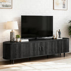 OneBlis 70" Mid Century Modern TV Stand, Wood TV Consoles with Sliding Doors and Power Outlet, Entertainment Center with Adjustable Shelves, Fluted TV Stands for Living Room, Walnut Gronata