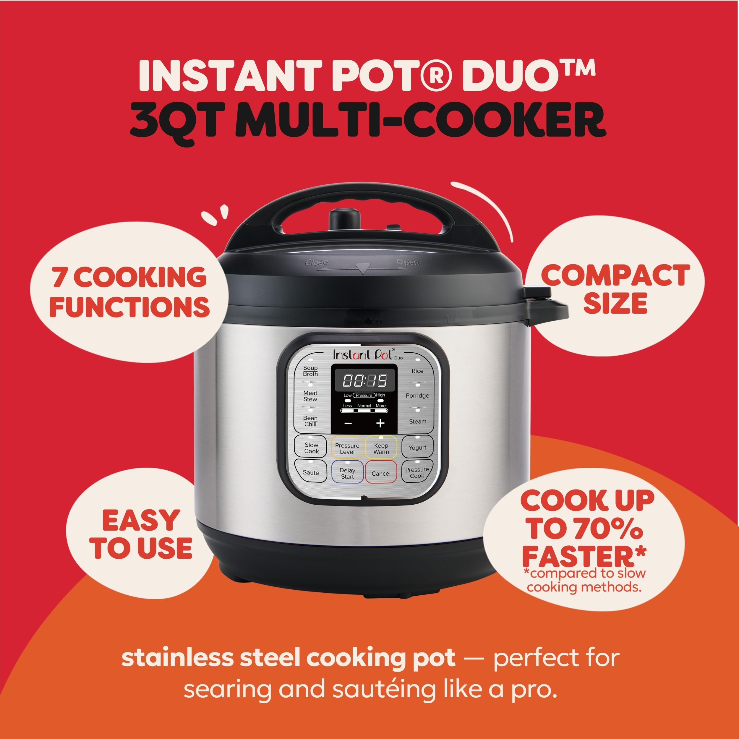 Instant Pot Duo 7-in-1 Electric Pressure Cooker, Slow Cooker, Rice, Steamer, Sauté, Yogurt Maker, Warmer & Sterilizer, Includes App With Over 800 Recipes, Stainless Steel, 6 Quart Gronata