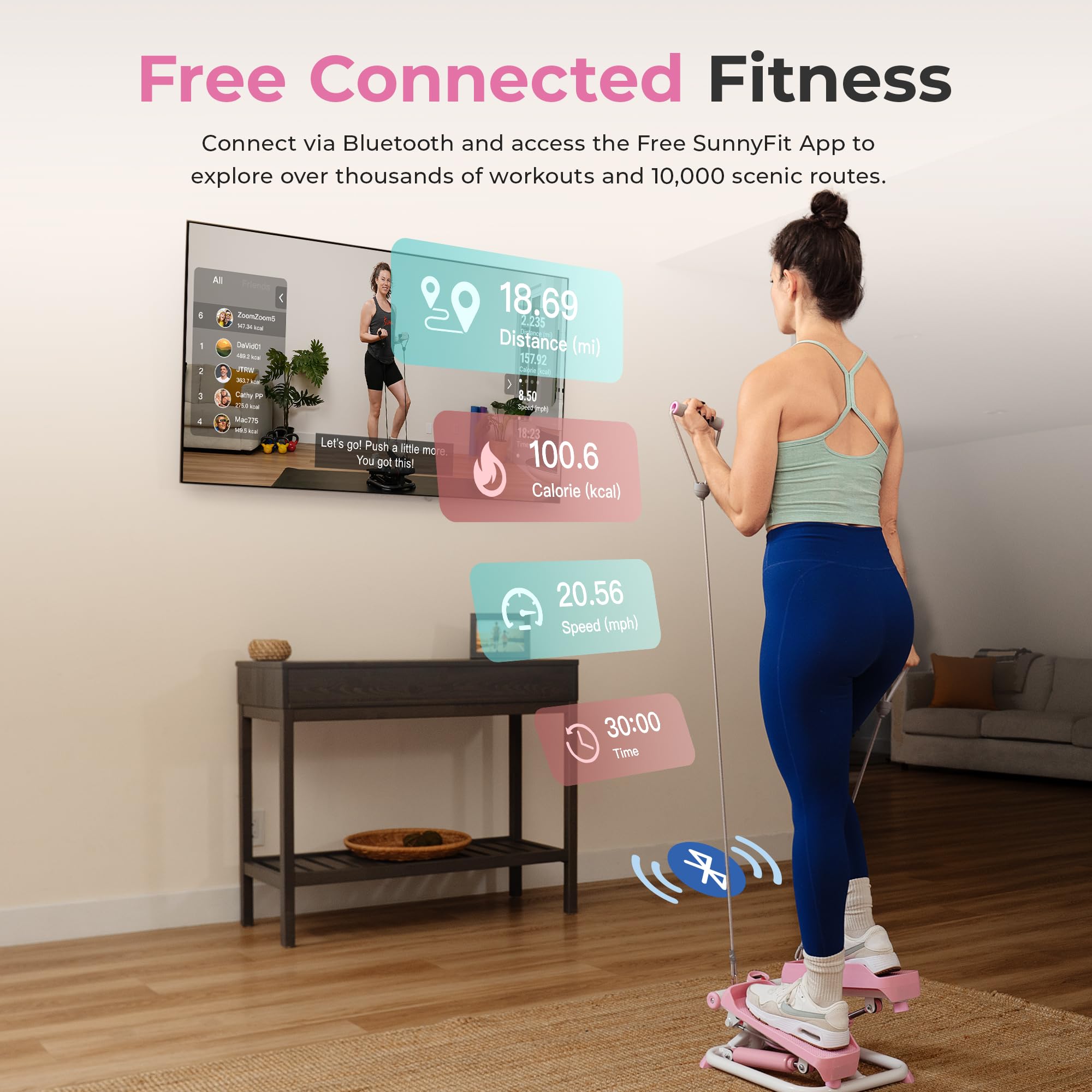 Sunny Health & Fitness Mini Steppers for Exercise at Home, Stair Step Workout Machine with Resistance Bands, Full Body Cardio Equipment with Digital Monitor - No. 012 -S Gronata