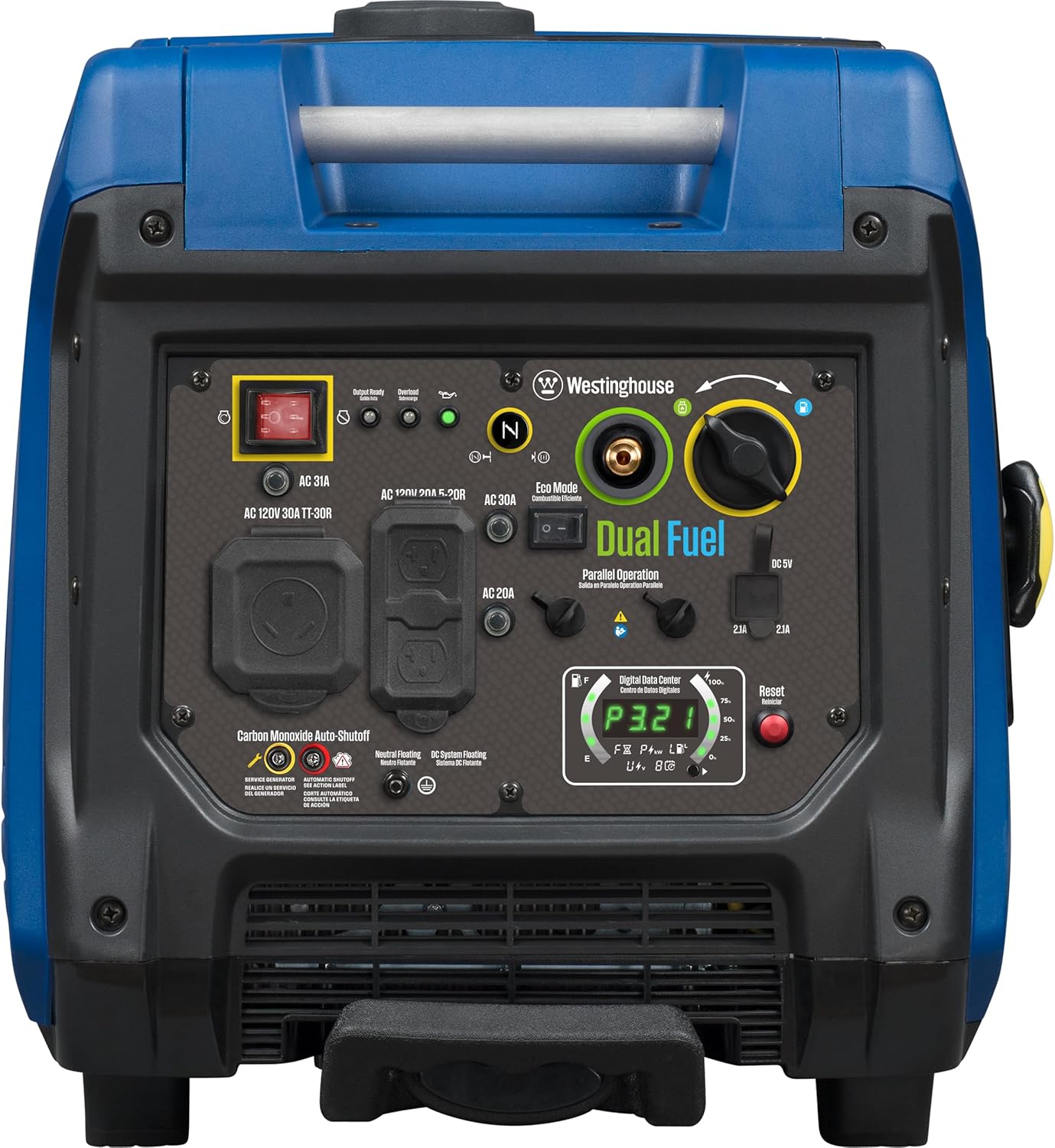 Westinghouse 5000 Peak Watt Super Quiet Dual Fuel Portable Inverter Generator, Wheel & Handle Kit, Gas & Propane Powered, RV Ready, CO Sensor, Parallel Capable Gronata