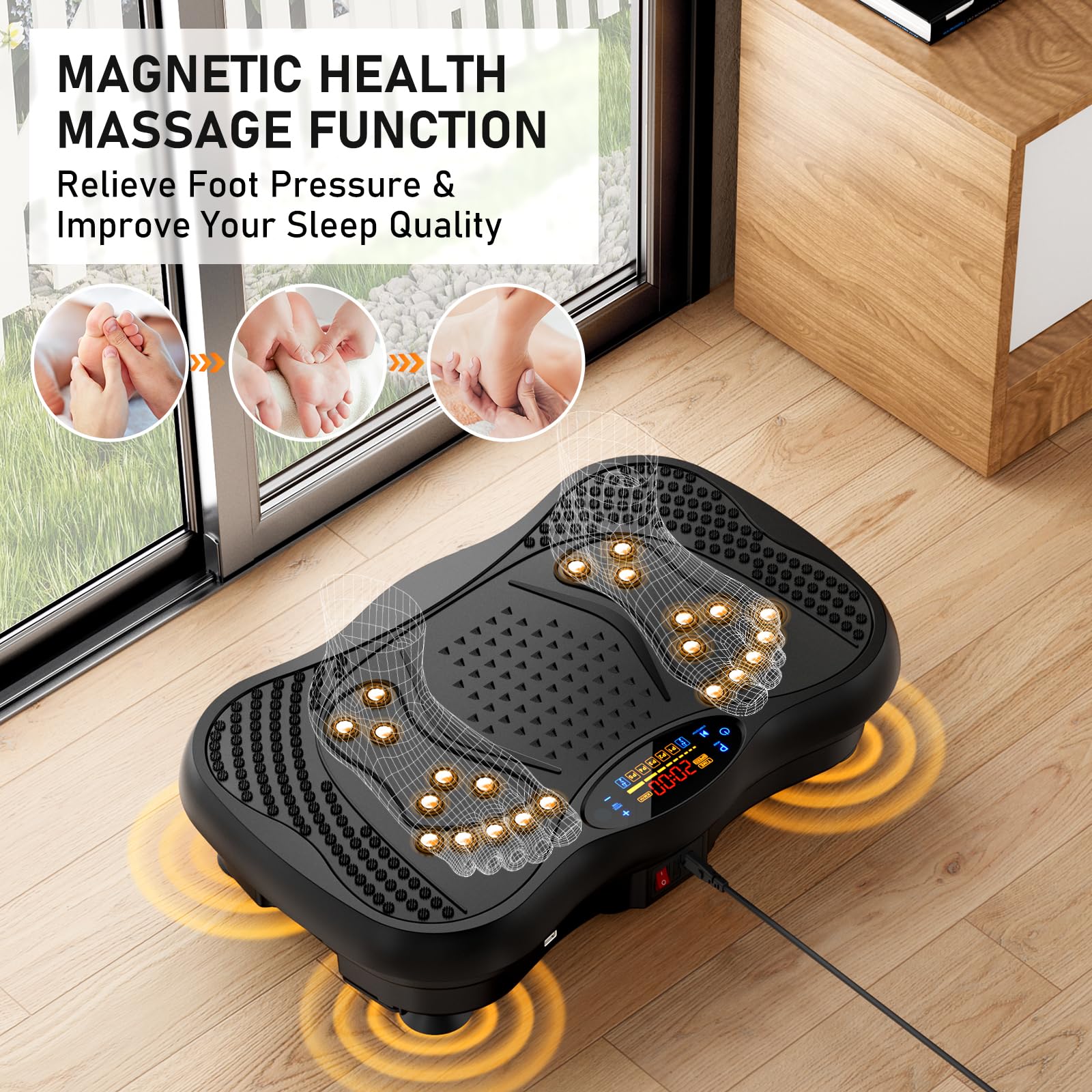 GLYLF Vibration Plate Exercise Machine, 130 Levels Full Body Workout Vibrating Plate for Lymphatic Drainage Weight Loss, 450 Lbs Capacity Shake Platform with Resistance Bands Bluetooth for Women Men Gronata