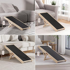 Chuiendi Dog Ramp for High Bed, Couch, Car, Pet Ramps 55.12" Long Adjustable 19.3"-27.17" Wooden Dog Step with Anti-slip Rubber Mat & Safety Side Rails for Small Medium Large Older Pets, up to 250 lbs Gronata