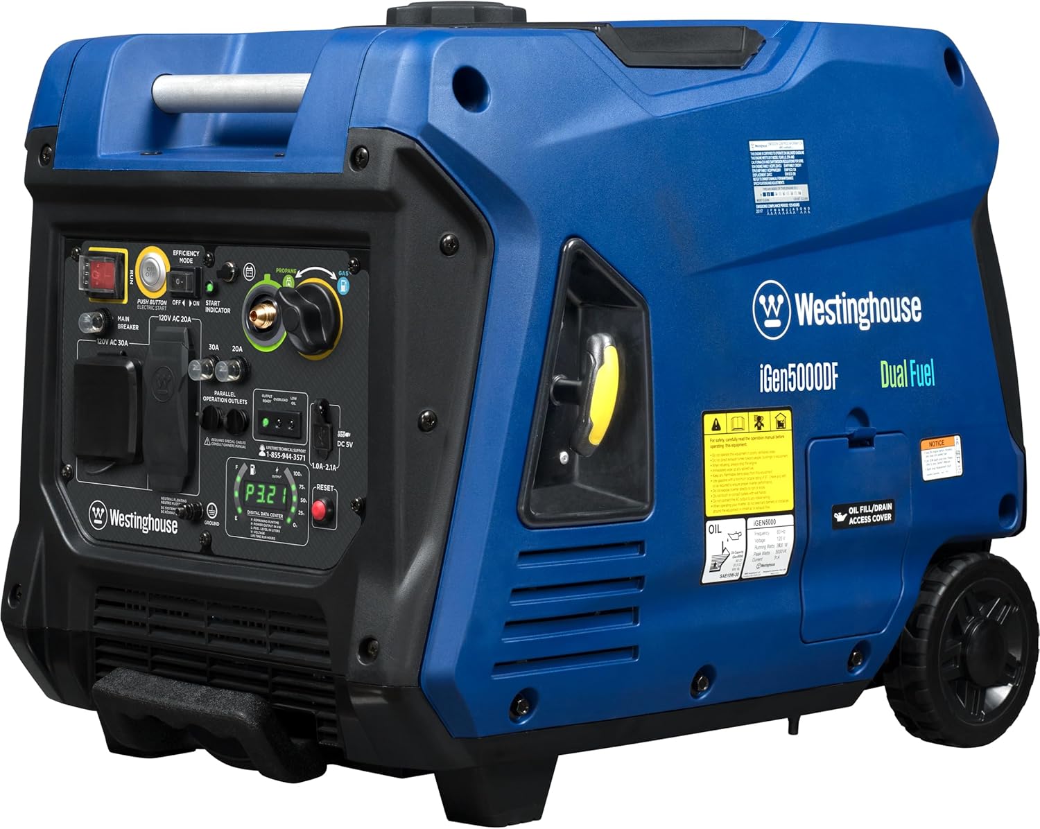 Westinghouse 5000 Peak Watt Super Quiet Dual Fuel Portable Inverter Generator, Remote Electric Start, Gas & Propane Powered, RV Ready 30A Outlet, Parallel Capable, Blue/Black Gronata