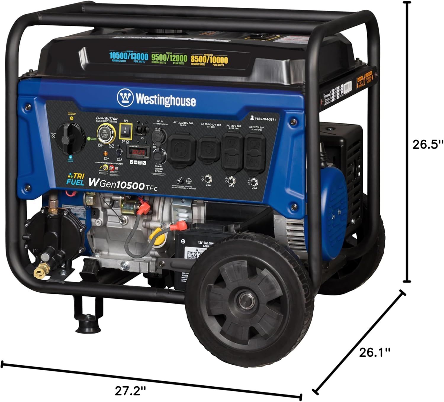 Westinghouse 13500 Peak Watt Tri-Fuel Home Backup Portable Generator, Remote Electric Start, Transfer Switch Ready, Gas, Propane, and Natural Gas Powered Gronata