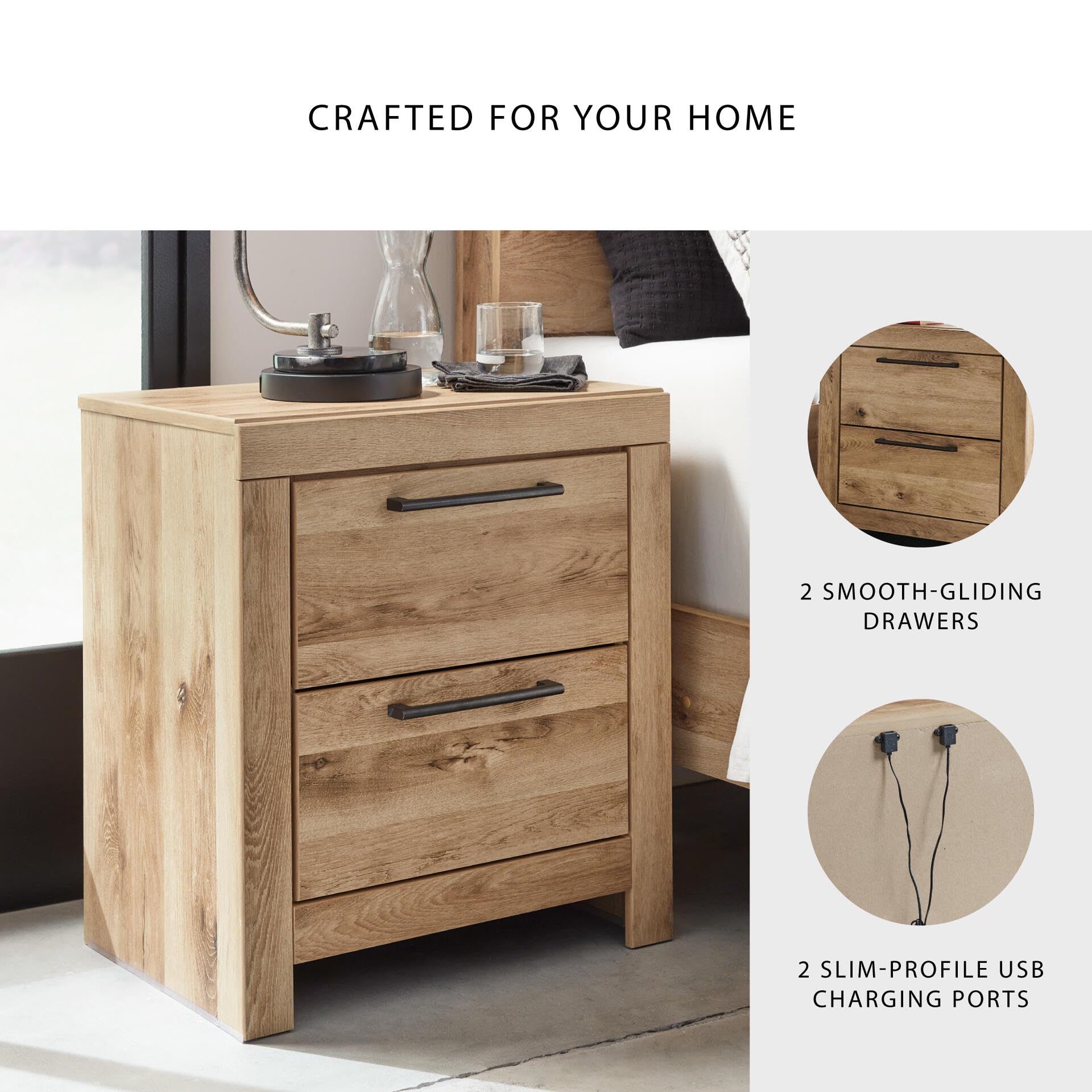 Signature Design by Ashley Wynnlow Rustic 2 Drawer Two Drawer Nightstand, 24.41" Tall, Weathered Gray Gronata