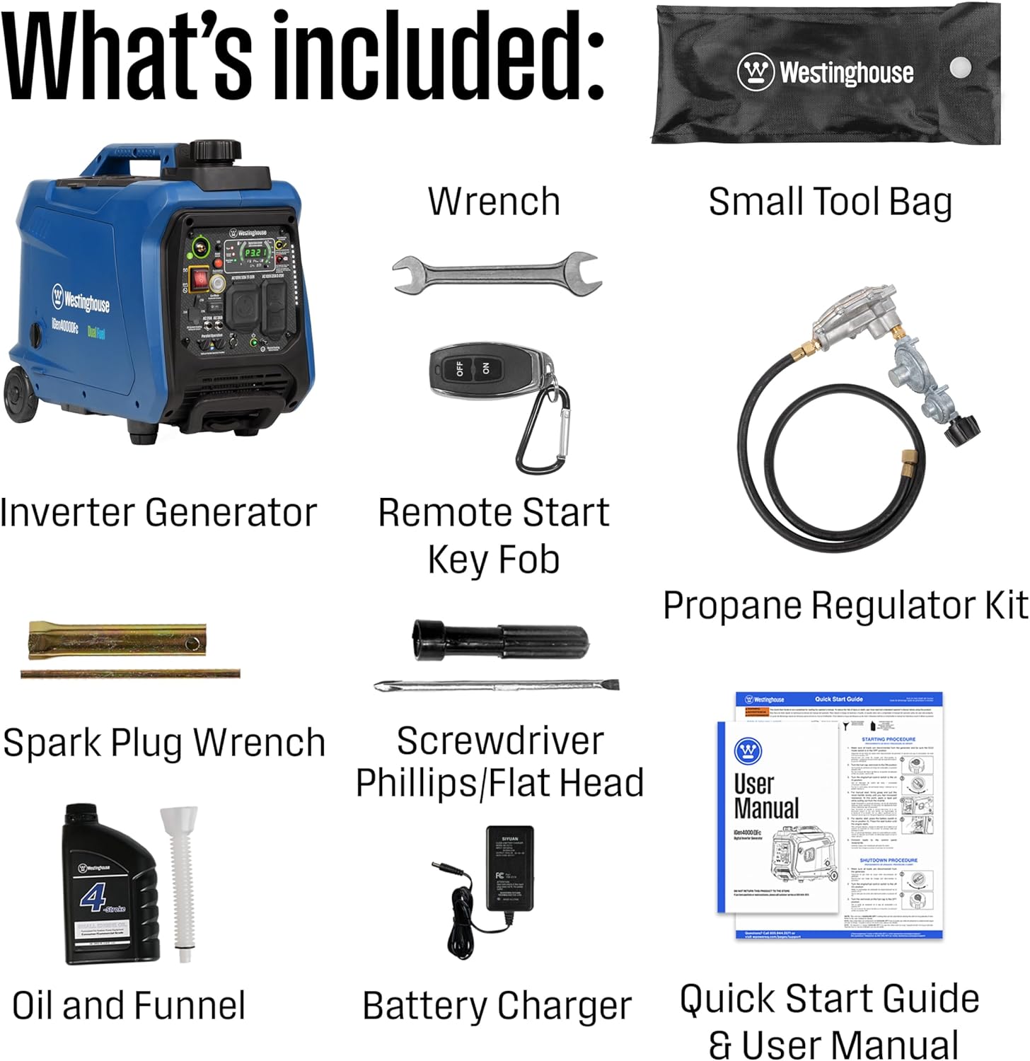 Westinghouse 4000 Peak Watt Super Quiet Dual Fuel Portable Inverter Generator, Remote Electric Start, Gas & Propane Powered, RV Ready, CO Sensor, Parallel Capable Gronata