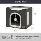 Bedsure Cat Beds for Indoor Cats - Large Cat Cave for Pet Cat House with Fluffy Ball Hanging and Scratch Pad, Foldable Cat Hideaway, 16.5x16.5x13 inches, Grey Gronata