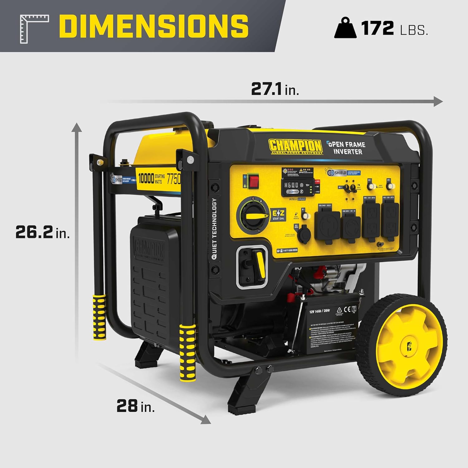 Champion Power Equipment 10,000-Watt Electric Start Home Backup Portable Open Frame Inverter Generator with Quiet Technology and Free 3-Year Warranty Gronata