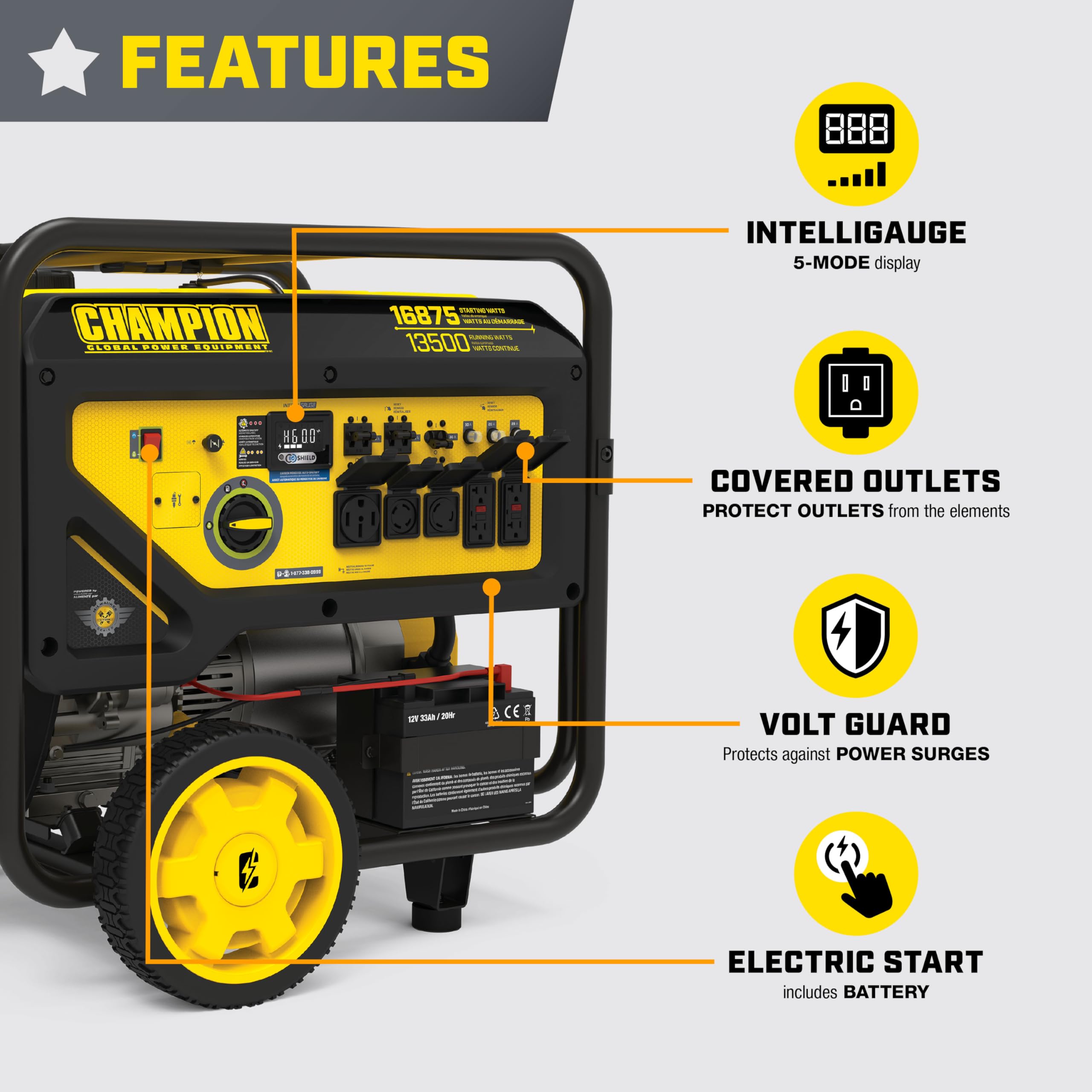 Champion Power Equipment 16,875-Watt Electric Start Home Backup Portable Generator with Free 3-Year Warranty Gronata