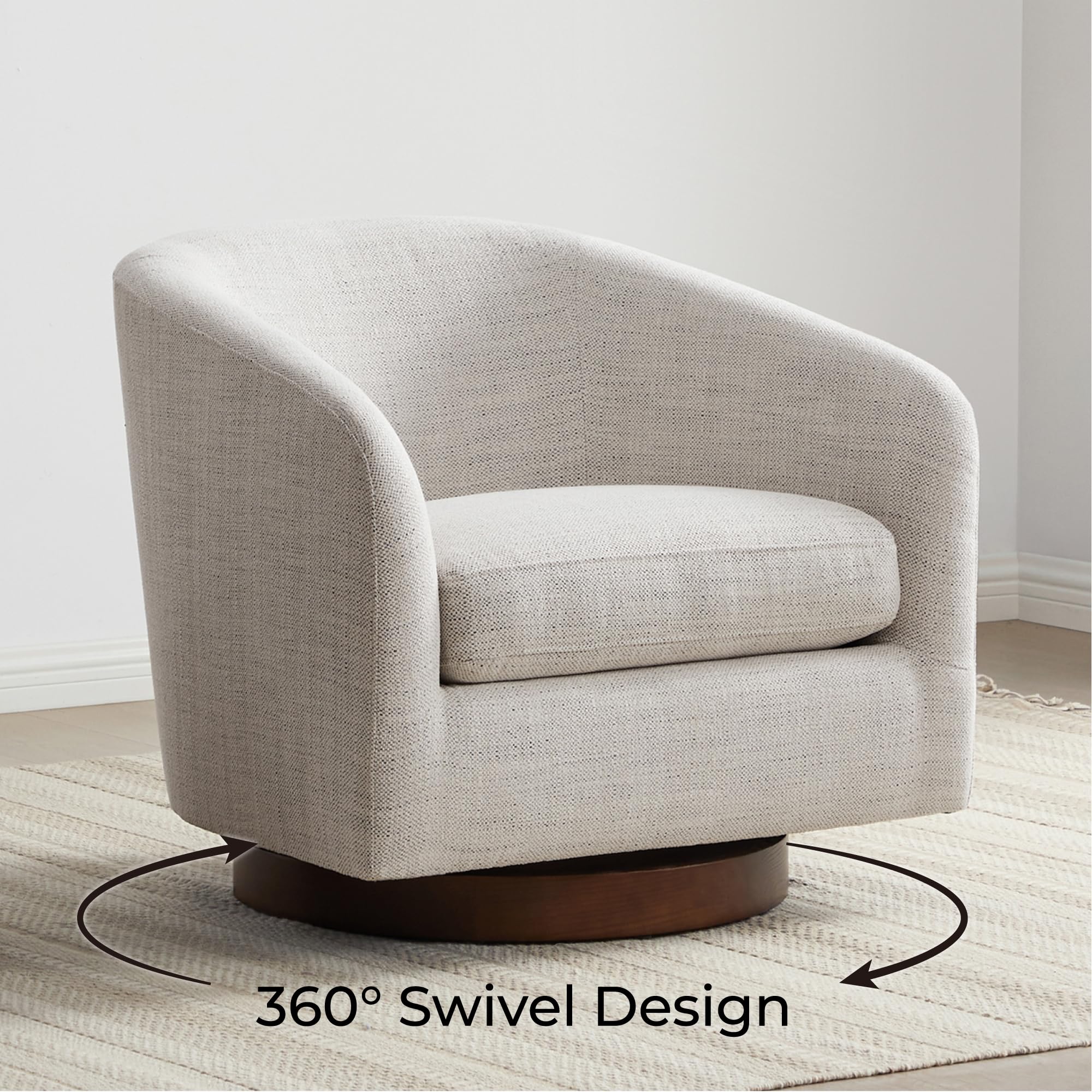 CHITA Swivel Accent Chair, Fully Assembled Fabric Barrel Armchair with FSC Certified Upholstered for Living Room, Bedroom and Office, Cream Gronata