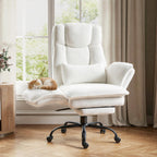 Office Chair,Big and Tall Heavy-Duty Executive Reclining Computer Gaming Chair with Footrest,Flip Armrests,Lumbar Pillow&Thicken Wider Seat for Criss Cross Legged Desk Vanity Chair,Teddy Fabric White Gronata
