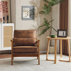 Karl home Accent Chair Wide Armrest Mid-Century Lounge Chair Linen Fabric Armchair with Lumbar Pillow & Solid Wood Frame for Living Room, Bedroom, Balcony, Green Gronata