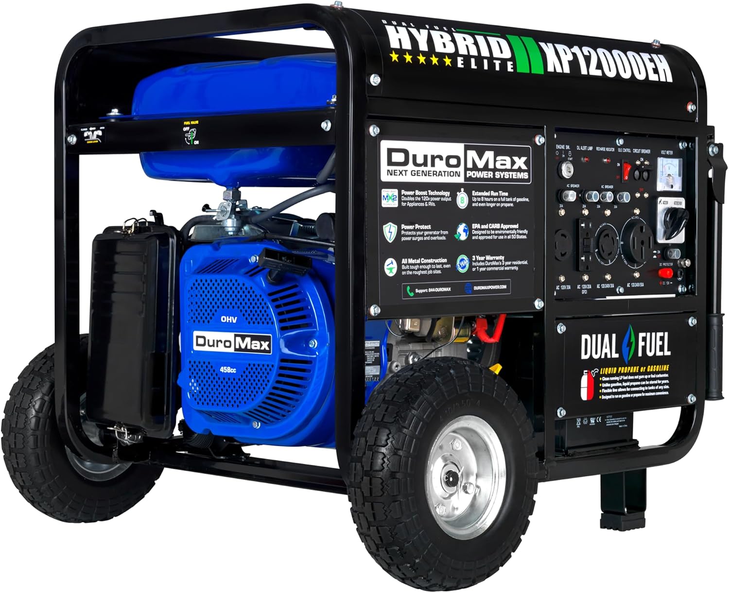 DuroMax XP13000EH 13,000-Watt Dual Fuel Portable Generator - Gas & Propane, Electric Start, Whole Home Backup Power, Transfer Switch Ready, RV & Emergency Ready Gronata