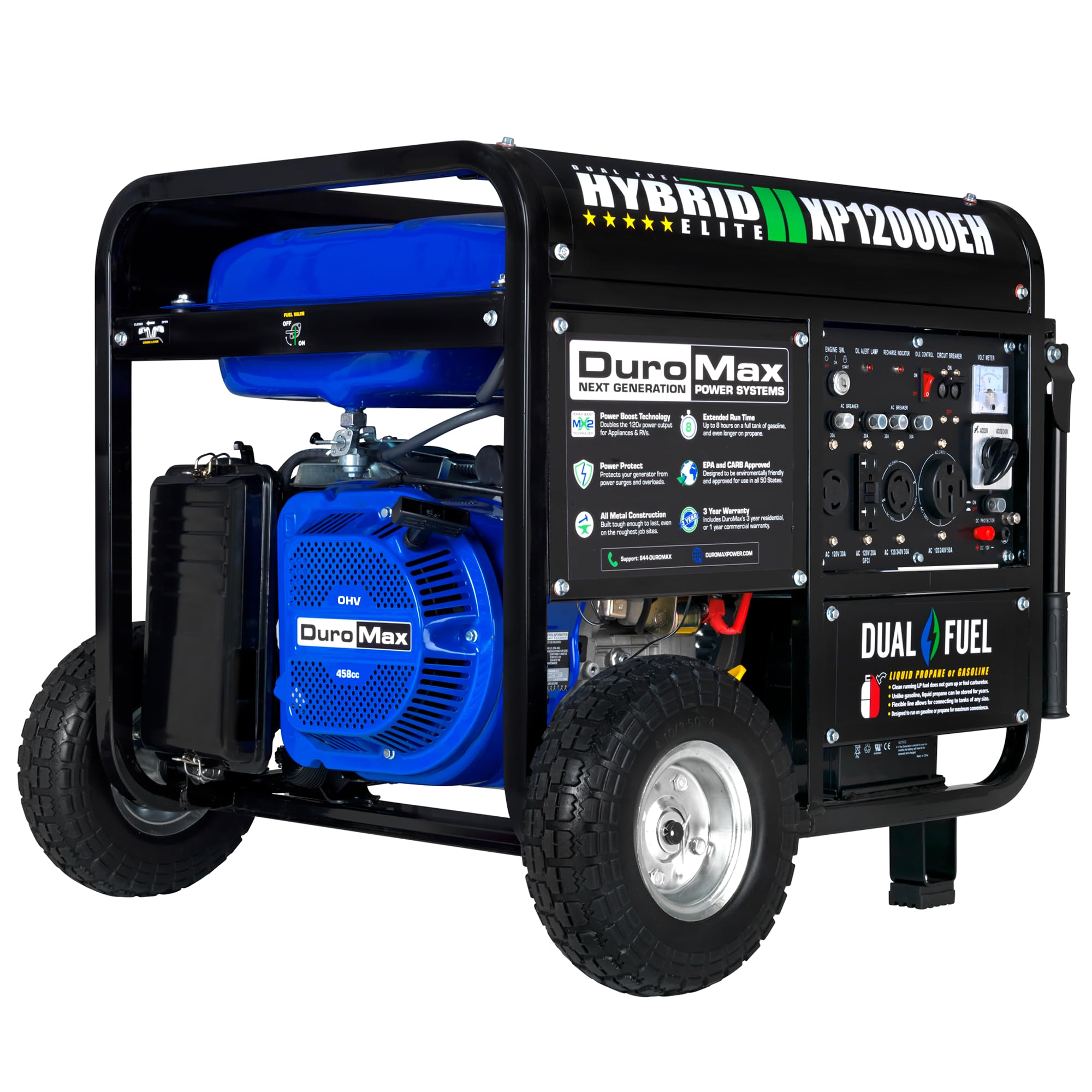 DuroMax XP13000EH 13,000-Watt Dual Fuel Portable Generator - Gas & Propane, Electric Start, Whole Home Backup Power, Transfer Switch Ready, RV & Emergency Ready Gronata