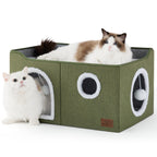 Bedsure Cat Beds for Indoor Cats - Large Cat Cave for Pet Cat House with Fluffy Ball Hanging and Scratch Pad, Foldable Cat Hideaway, 16.5x16.5x13 inches, Grey Gronata