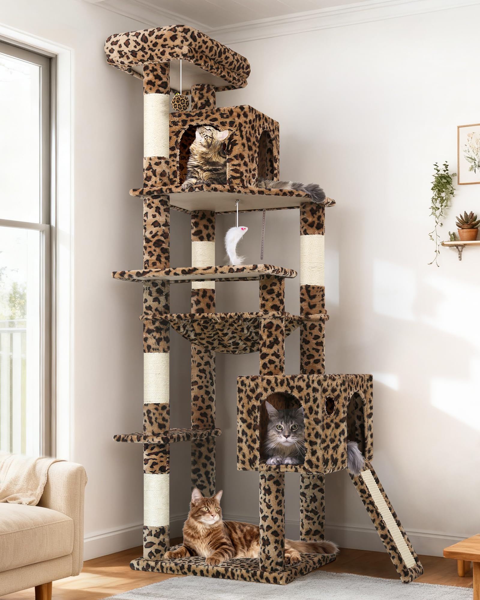 Globlazer Heavy Duty Cat Tree, 70 inch Sturdy Cat Tree for Indoor Cats Extra Large Cat Tower with Scratching Post, Hammock, Cat Condo for Adult Cats Kittens, F70 Pro, Light Grey Gronata