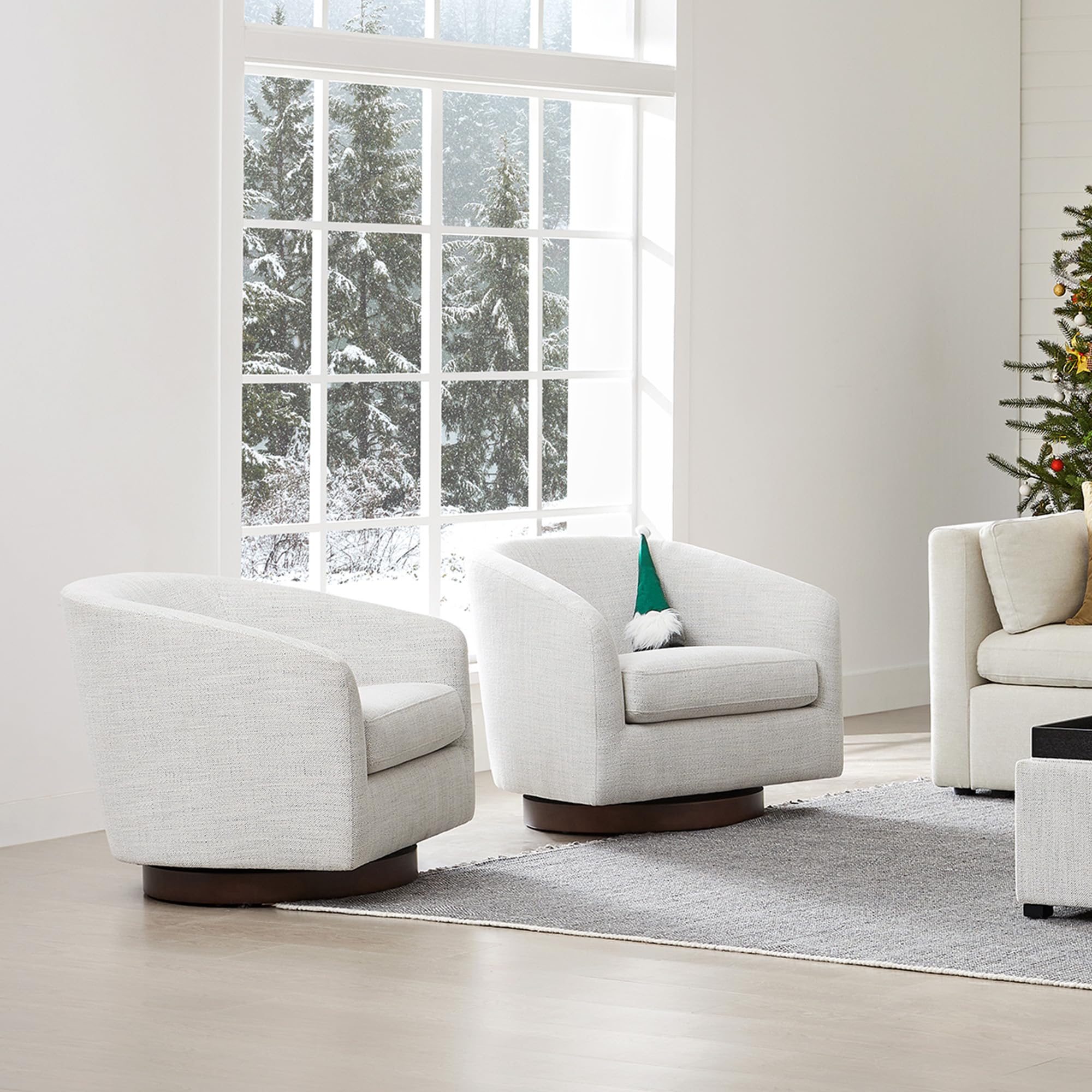 CHITA Swivel Accent Chair, Fully Assembled Fabric Barrel Armchair with FSC Certified Upholstered for Living Room, Bedroom and Office, Cream Gronata