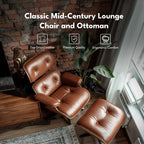 Asukale Top Grain Leather, Mid Century Chaise Lounge Chair and Ottoman, Modern Chair Classic Design, Heavy Duty Base Support for Living Room Study Lounge Office, Palisander-White Gronata