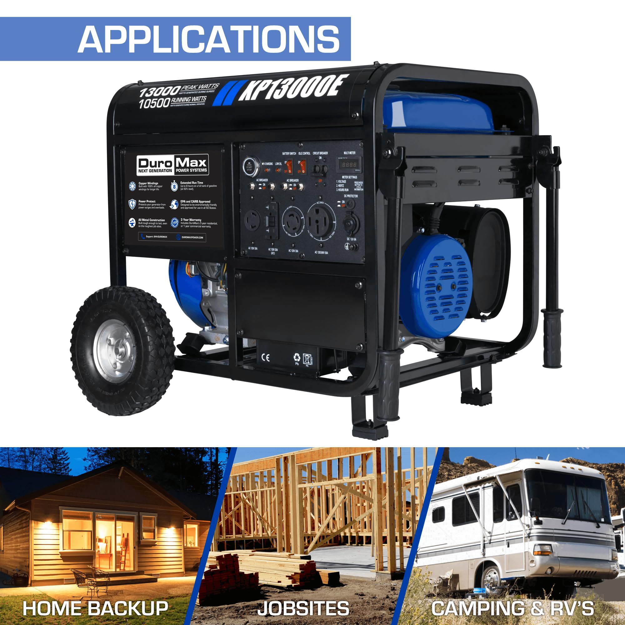 DuroMax XP13000EH 13,000-Watt Dual Fuel Portable Generator - Gas & Propane, Electric Start, Whole Home Backup Power, Transfer Switch Ready, RV & Emergency Ready Gronata