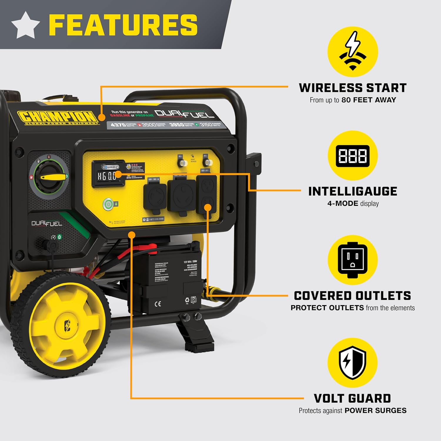 Champion Power Equipment 4375-Watt Wireless Start Dual Fuel RV Ready Portable Generator with Free 3-Year Warranty Gronata