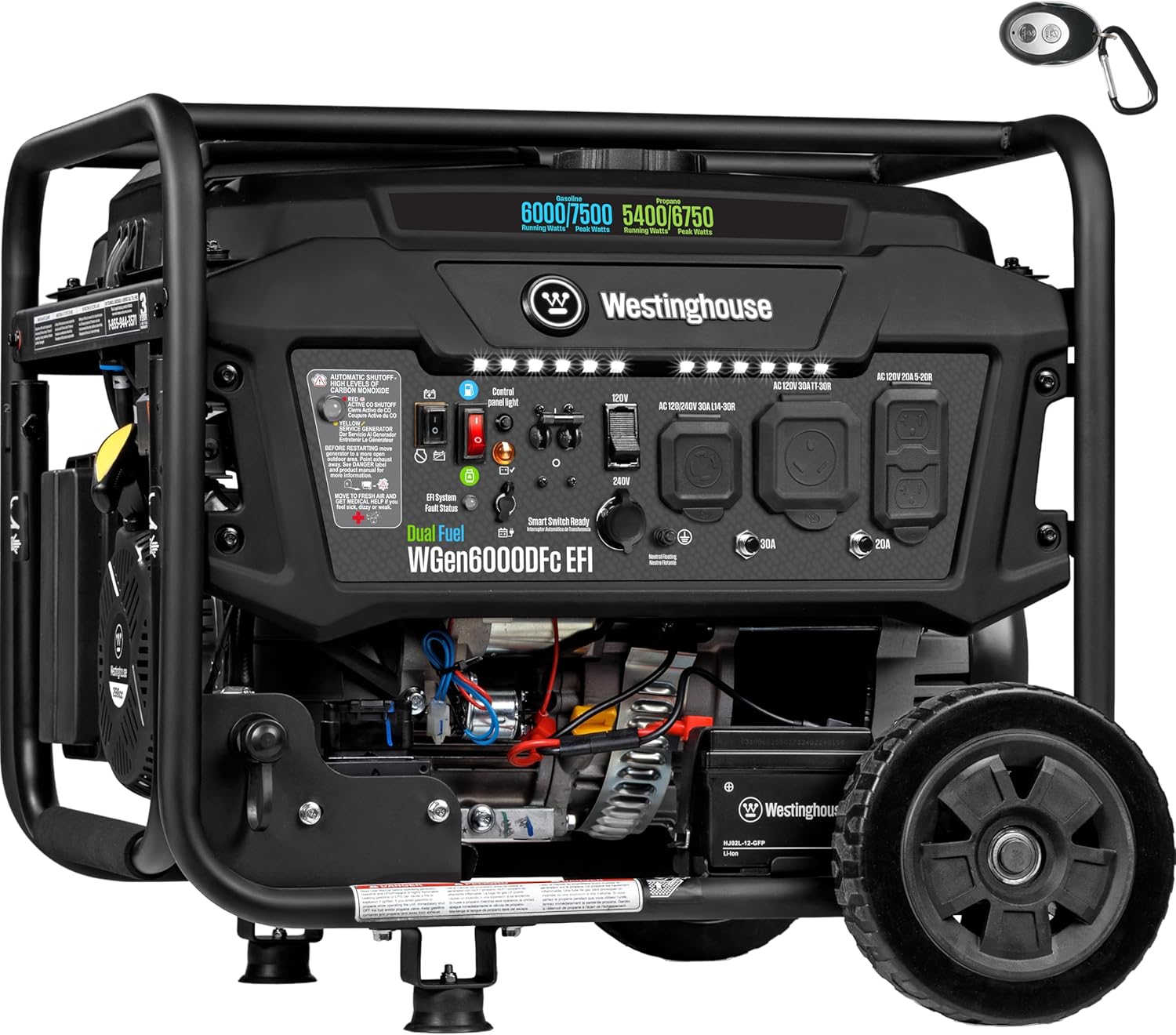 Westinghouse 7500 Peak Watt EFI Dual Fuel Home Backup Portable Generator, Remote Electric Start, Transfer Switch Ready, Gas and Propane Powered, CO Sensor, CARB Compliant Gronata