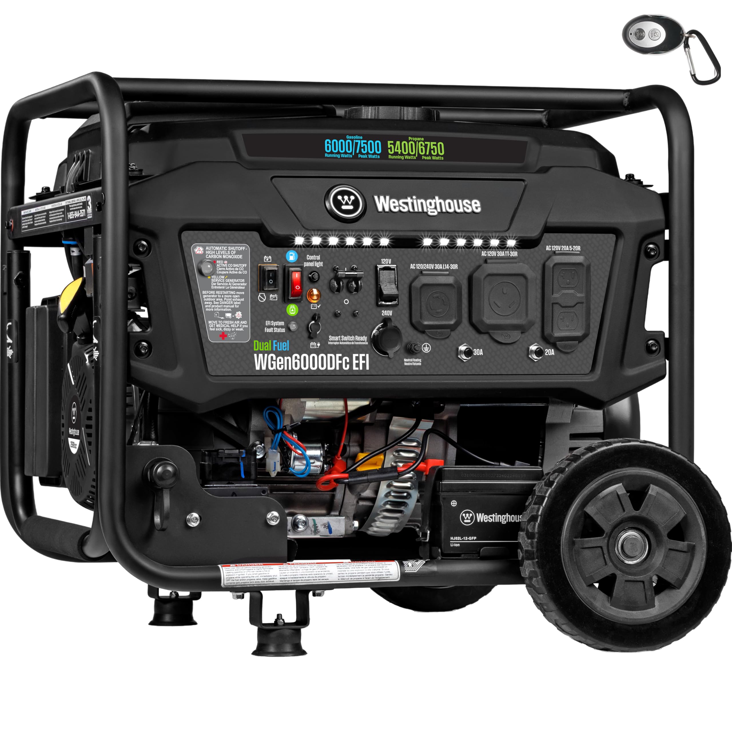Westinghouse 9500 Peak Watt Dual Fuel Home Backup Portable Generator, Electric Start, Transfer Switch Ready, Gas & Propane Powered, CO Sensor Gronata