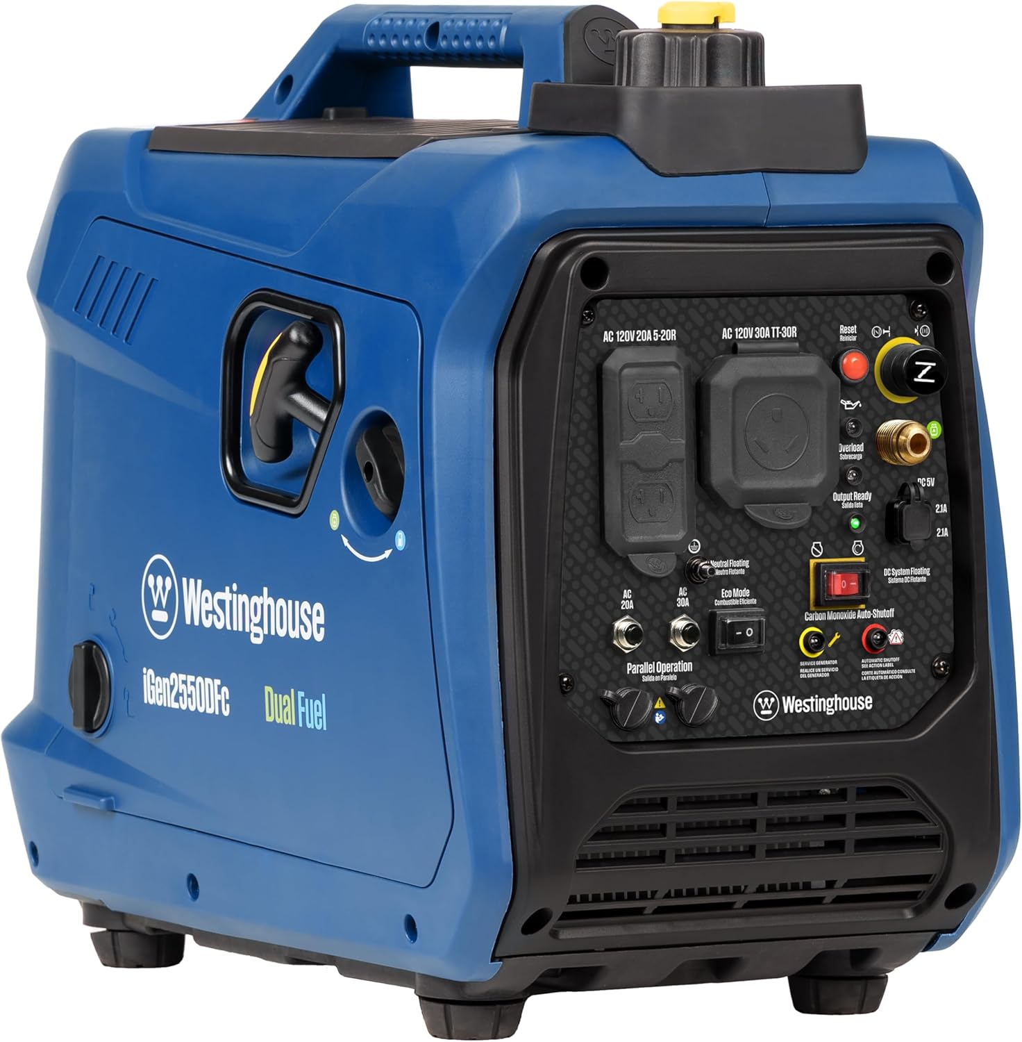 Westinghouse 2550 Peak Watt Super Quiet & Lightweight Portable Inverter Generator, RV Ready 30A Outlet, Gas and Propane Powered, CO Sensor, Parallel Capable, Long Run Time Gronata