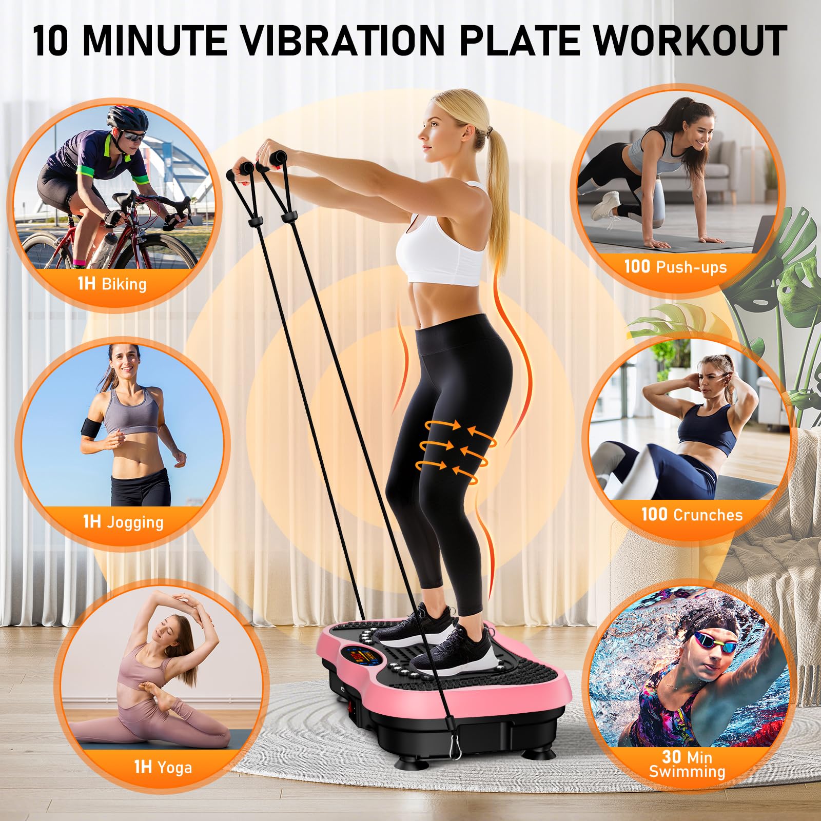 GLYLF Vibration Plate Exercise Machine, 130 Levels Full Body Workout Vibrating Plate for Lymphatic Drainage Weight Loss, 450 Lbs Capacity Shake Platform with Resistance Bands Bluetooth for Women Men Gronata