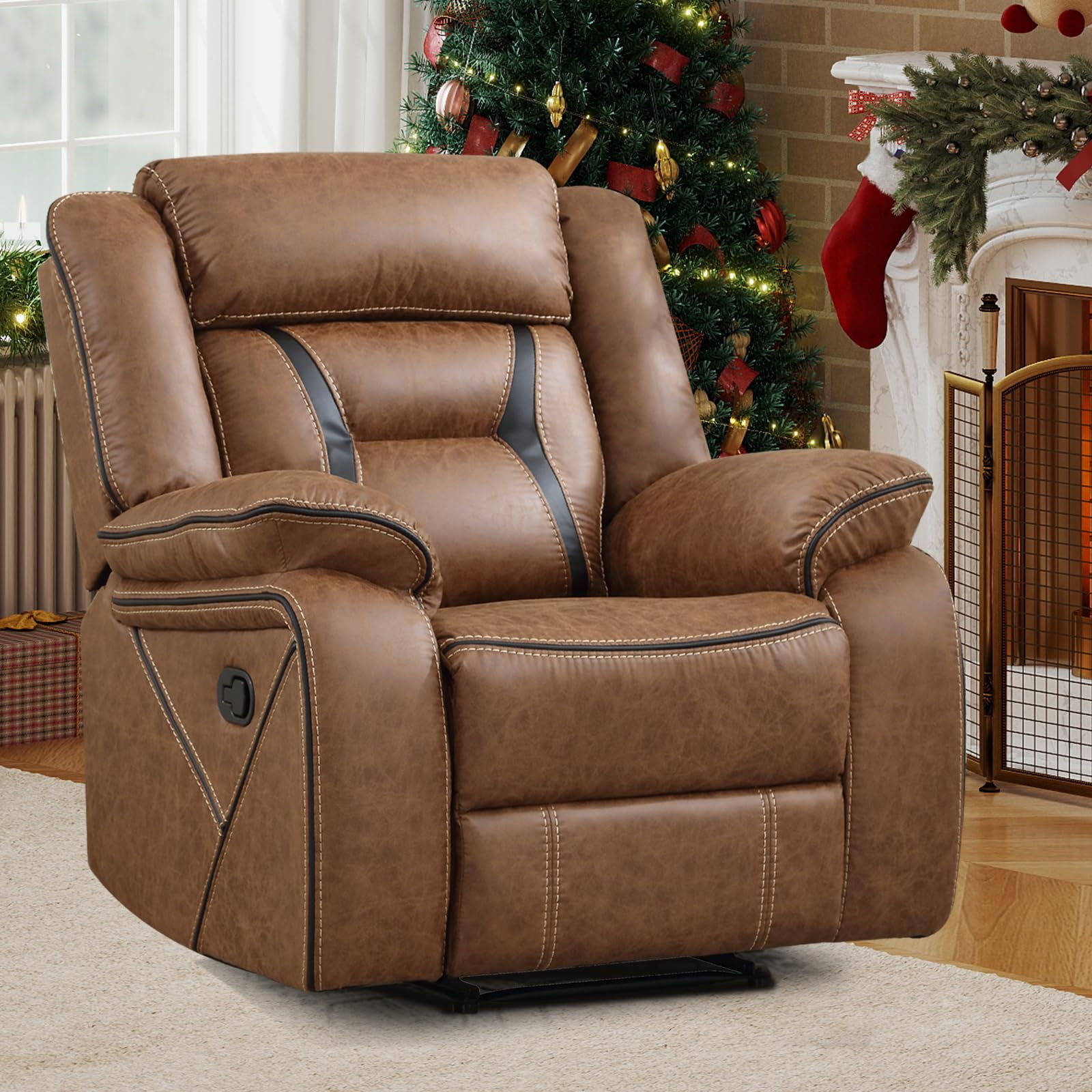 EBELLO Faux Leather Recliner Sofa Furniture Set for Living Room, 2 Recliner Chairs, 3 Seat Reclining Sofa Couch Set for Meeting Room, Brown Gronata