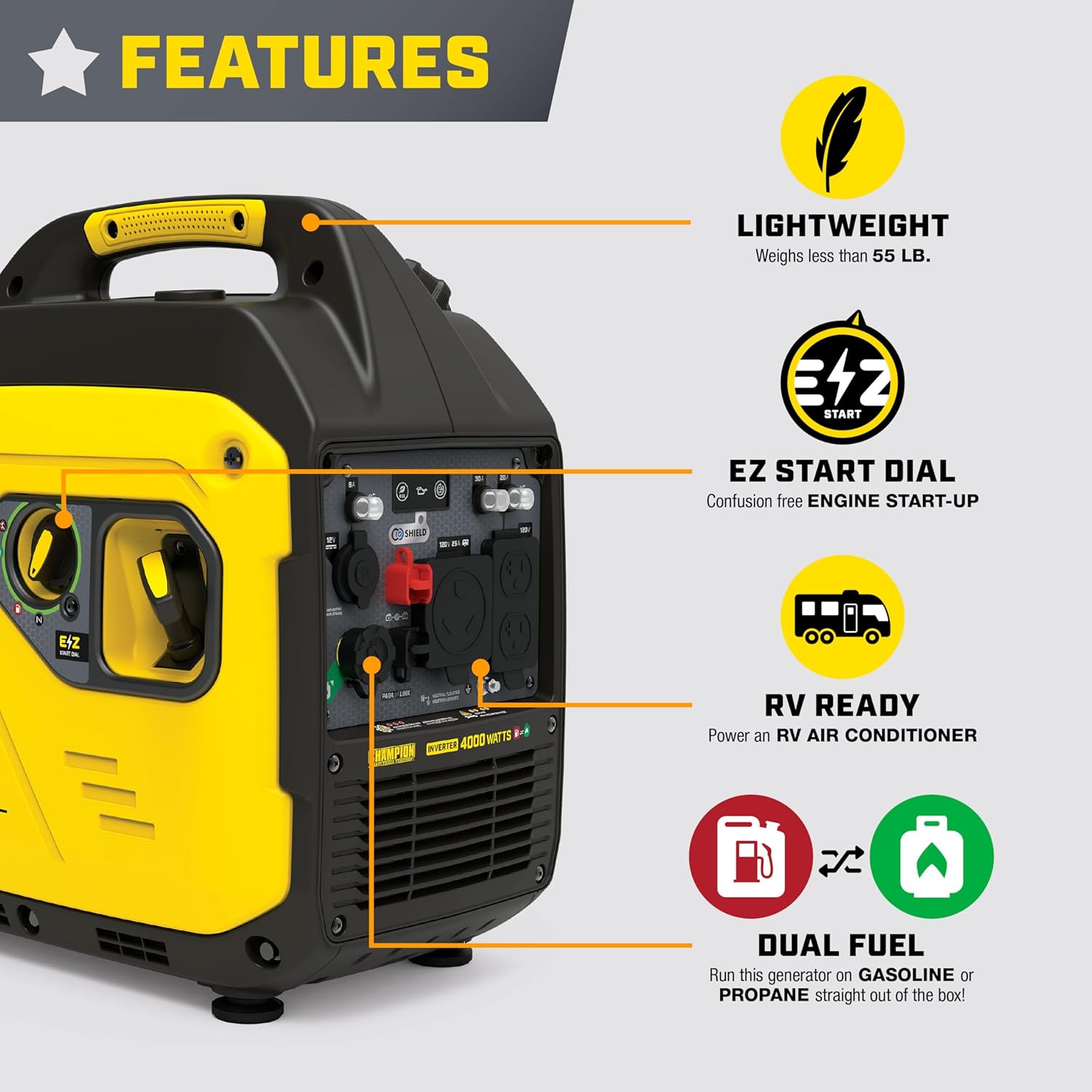 Champion Power Equipment 4000-Watt Dual Fuel RV Ready Portable Inverter Generator with Quiet Technology and Free 3-Year Warranty Gronata
