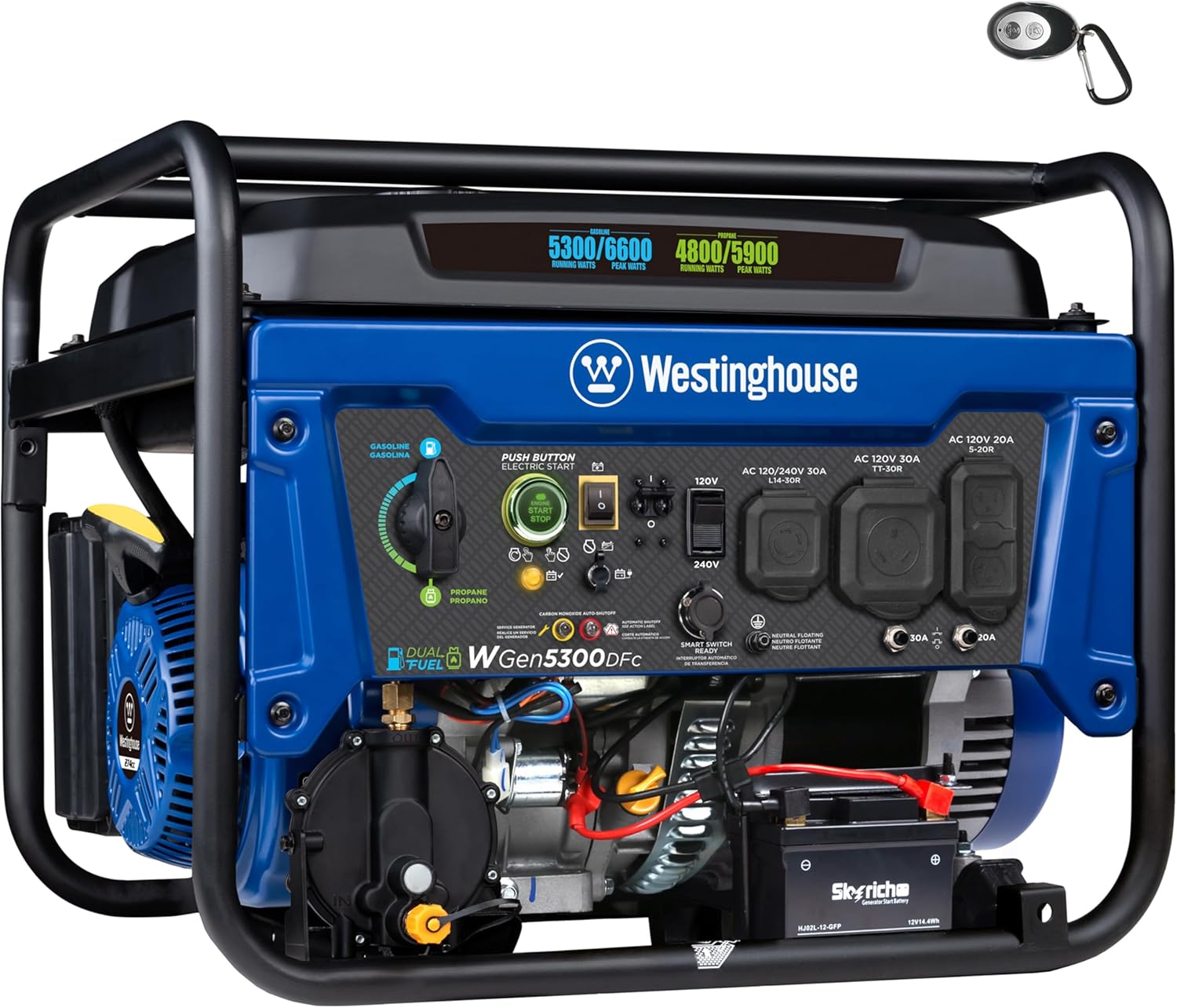 Westinghouse 6600 Watt Dual Fuel Home Backup Portable Generator, Remote Electric Start, Transfer Switch Ready, RV Ready, CO Sensor Gronata