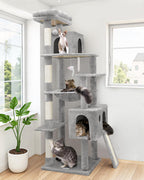 Globlazer Heavy Duty Cat Tree, 70 inch Sturdy Cat Tree for Indoor Cats Extra Large Cat Tower with Scratching Post, Hammock, Cat Condo for Adult Cats Kittens, F70 Pro, Light Grey Gronata