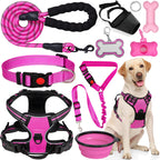 YXFDOYT No Pull Dog Harness Adjustable Collar & Leash Set - Dog Halter Harnesses Collapsible Bowls & Poop Bag Dispenser Muzzle ID Tags Toys Fits Small Medium Large Dogs (Pink-L) Gronata